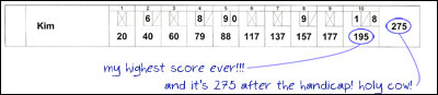 <image: Kim's highest bowling score ever!>
