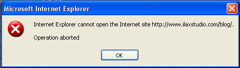 <image: Internet Explorer cannot open the Internet Site ilaxstudio.com/blog Operation Aborted Error>
