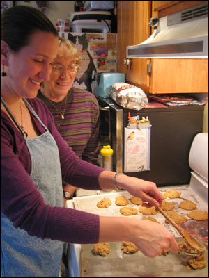 Grandma and Kim making Secret Ingredient Cookies