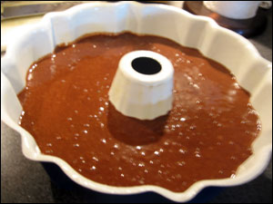 Batter in a bundt cake pan