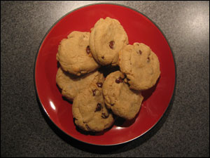 image: plate of vegan chocolate chip cookies